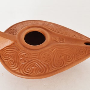 Greek Oil Lamp with Crosses - Symbol of the Christian Religion - 300 AC - Replica - Ceramic Artifact
