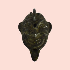 Ancient Greek Oil Lamp with Satyr Face - Reproduction - Bronze