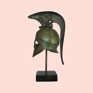Ancient Greek Spartan Helmet - Corinthian Type - Warrior - Classic Period - Museum Replica - Marble Base - Bronze