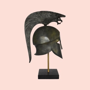 Ancient Greek Spartan Helmet - Corinthian Type - Warrior - Classic Period - Museum Replica - Marble Base - Bronze