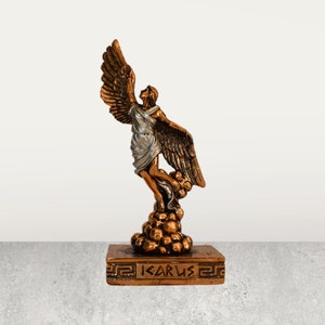 Icarus - Son of Daedalus - Flight from Crete with Wings from Wax and Drowned - Greek Mythology - Copper Plated Alabaster