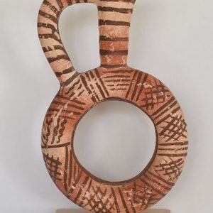 Ring-shaped Vessel - White-Painted Ware - Motifs are in strictly symmetrical manner on the buff slip coating the surface - Ceramic Artifact