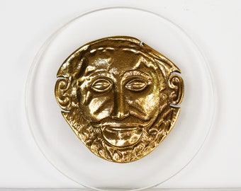 Mask of Agamemnon - Paperweight - The best known of Schliemann's finds from the royal tombs at Mycenae - Plexiglass Base - Bronze