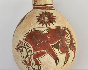 Wine Pot Vessel from Cyprus decorated with a bull smelling a lotus flower - Minoan - 700 BC - Museum Replika - Ceramic Artifact
