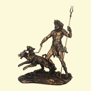 Hades Pluto with Cerberus - Greek Roman God of the Underworld and God of the Dead -  Brother of Zeus and Poseidon - Cold Cast Bronze Resin