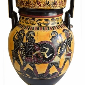 Battle of Warriors from the Trojan War - Achilles Hector Menelaos Paris - Amphora, 550 BC - Replica - Ceramic Vase