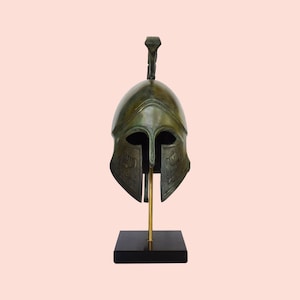 Ancient Greek Spartan Helmet - Corinthian Type - Warrior - Classic Period - Museum Replica - Marble Base - Bronze