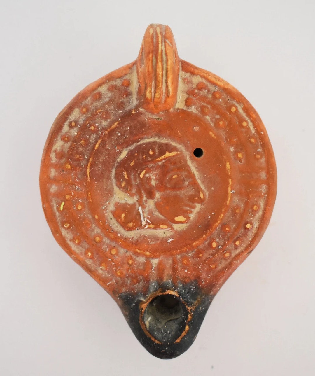 Ancient Greek Oil Lamp Athena, Goddess of Wisdom, Handicraft