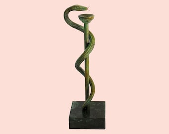 Rod of Asclepius, God of Medicine and Healing - A Serpent coiled around a Rod - Symbol of Authority, Fertility, Revitalization - Bronze