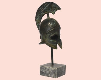 Ancient Greek Spartan Helmet - Corinthian Type - Warrior - Classic Period - Museum Replica - Marble Base - Bronze