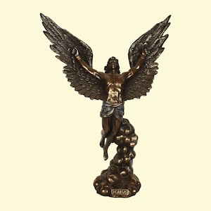 Icarus - Son of Daedalus - Flight from Crete with Wings from Wax and Drowned - Greek Mythology - Cold Cast Bronze Resin