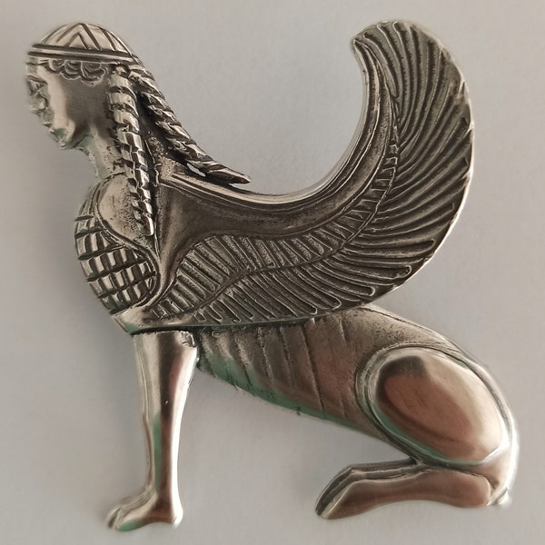 Ancient Greek Sphinx - Mythical Creature - Woman's head, Lion's haunches, Bird wings - Pendant Brooch Pin - 925 Sterling Silver