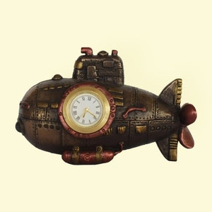 Submarine Clock - Steampunk - Inspired by Victorian-era industrialism - Decoration - Vintage Gift - Cold Cast Bronze Resin