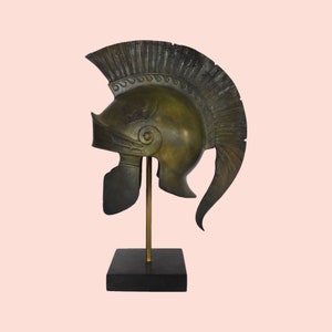 Ancient Greek Spartan Helmet - Corinthian Type - Warrior - Classic Period - Museum Replica - Marble Base - Bronze