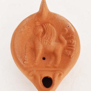 Ancient Greek Oil Lamp - Sphinx - Mythical Creature - Replica - Ceramic Artifact