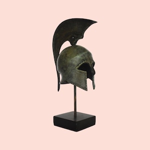 Ancient Greek Spartan Helmet - Corinthian Type - Warrior - Classic Period - Museum Replica - Marble Base - Bronze