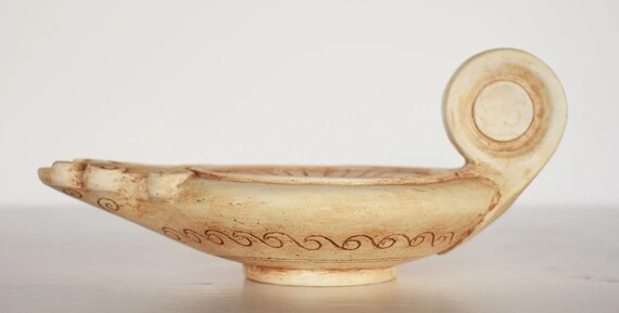 Ancient Greek Oil Lamp Eternity Symbol and Floral Motives Replica
