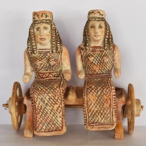 Wheeled Vehicle with Two seated Women - Boeotia, 400 BC - Central Greece - Museum Replica - Ceramic Artifact
