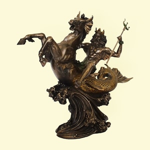 Poseidon Neptune - The Olympian God of the Sea, Earthquakes, Floods, Drought and Horses - Cold Cast Bronze Resin