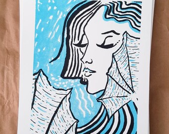 Sérigraphie décorative, Bleu corail, tirage d'art