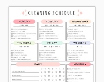 Editable Cleaning Schedule Canva | Printable Planner Checklist | Household Chore Chart | Rainbow Colors