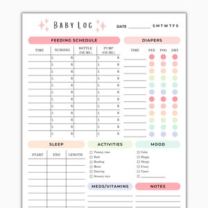 Tracker giornaliero del bambino/diario di cura del neonato per allattamento al seno, cambio del pannolino, sonno/colori dell’arcobaleno