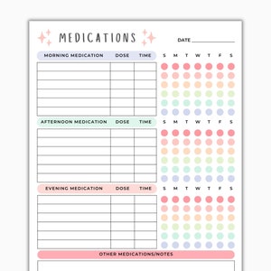 Afdrukbaar medicatielogboek | Wekelijks medicijnschema | Vitamine-tracker | Tabel voor verpleegkundigen en verzorgers