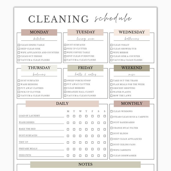 Editable Cleaning Schedule Canva | Printable Planner Checklist | Household Chore Chart | Neutral Colors