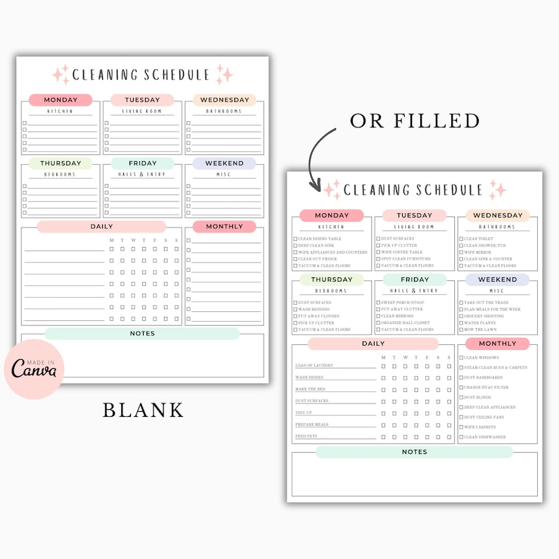 Editable Cleaning Schedule Canva | Printable Planner Checklist ...
