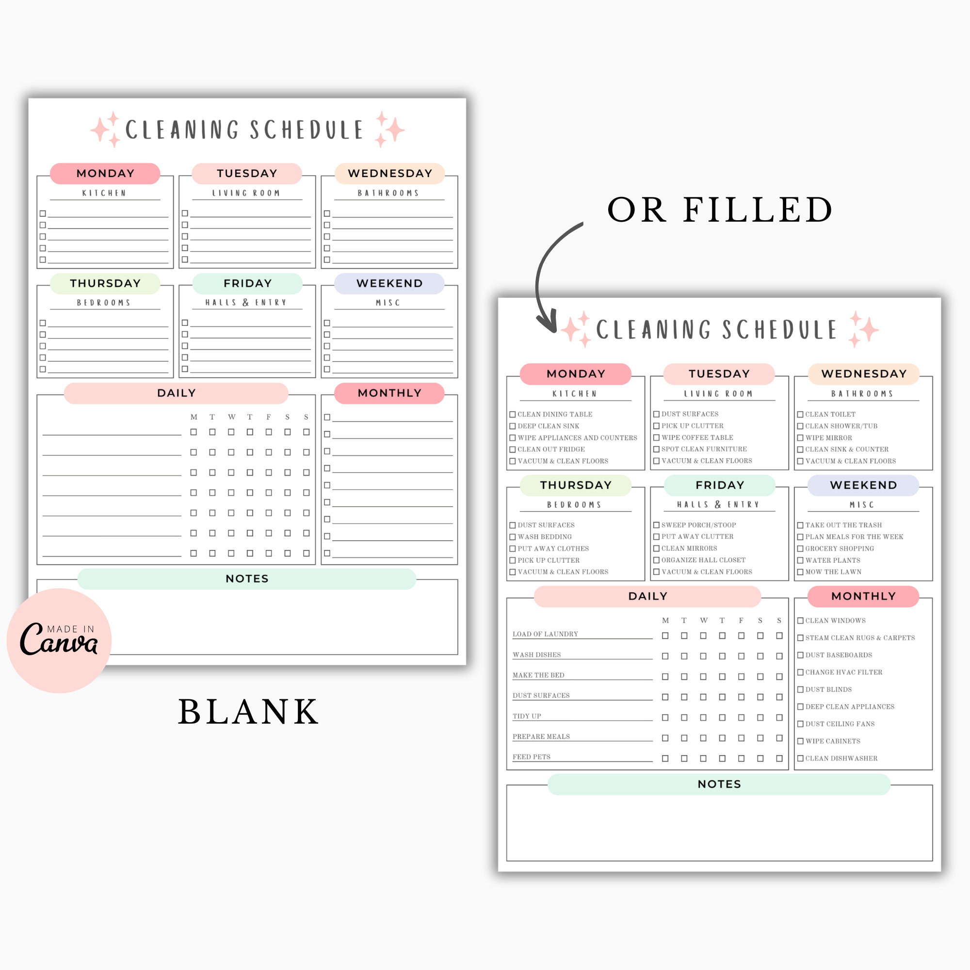 Editable Cleaning Schedule Canva | Printable Planner Checklist ...