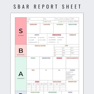 SBAR Nurse Report Sheet | Rainbow Colors