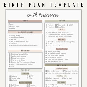 Birth Plan Template Editable Printable Birthing Plan Neutral Colors - Etsy