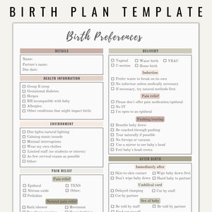 Birth Plan Template | Printable + Editable | Neutral Colors