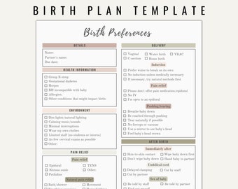 Birth Plan Template | Printable + Editable | Neutral Colors