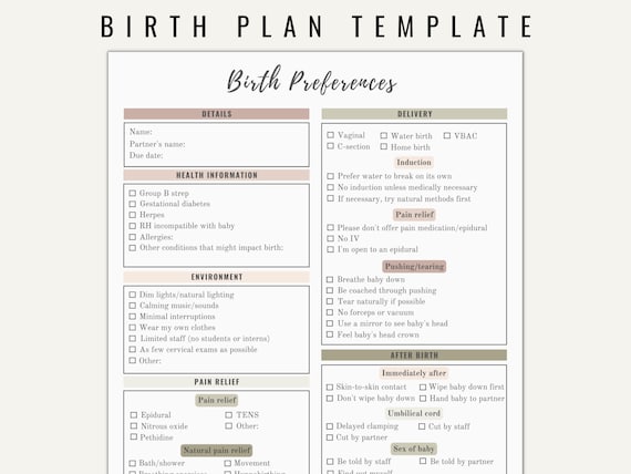 Birth Plan Template | Printable + Editable | Neutral Colors