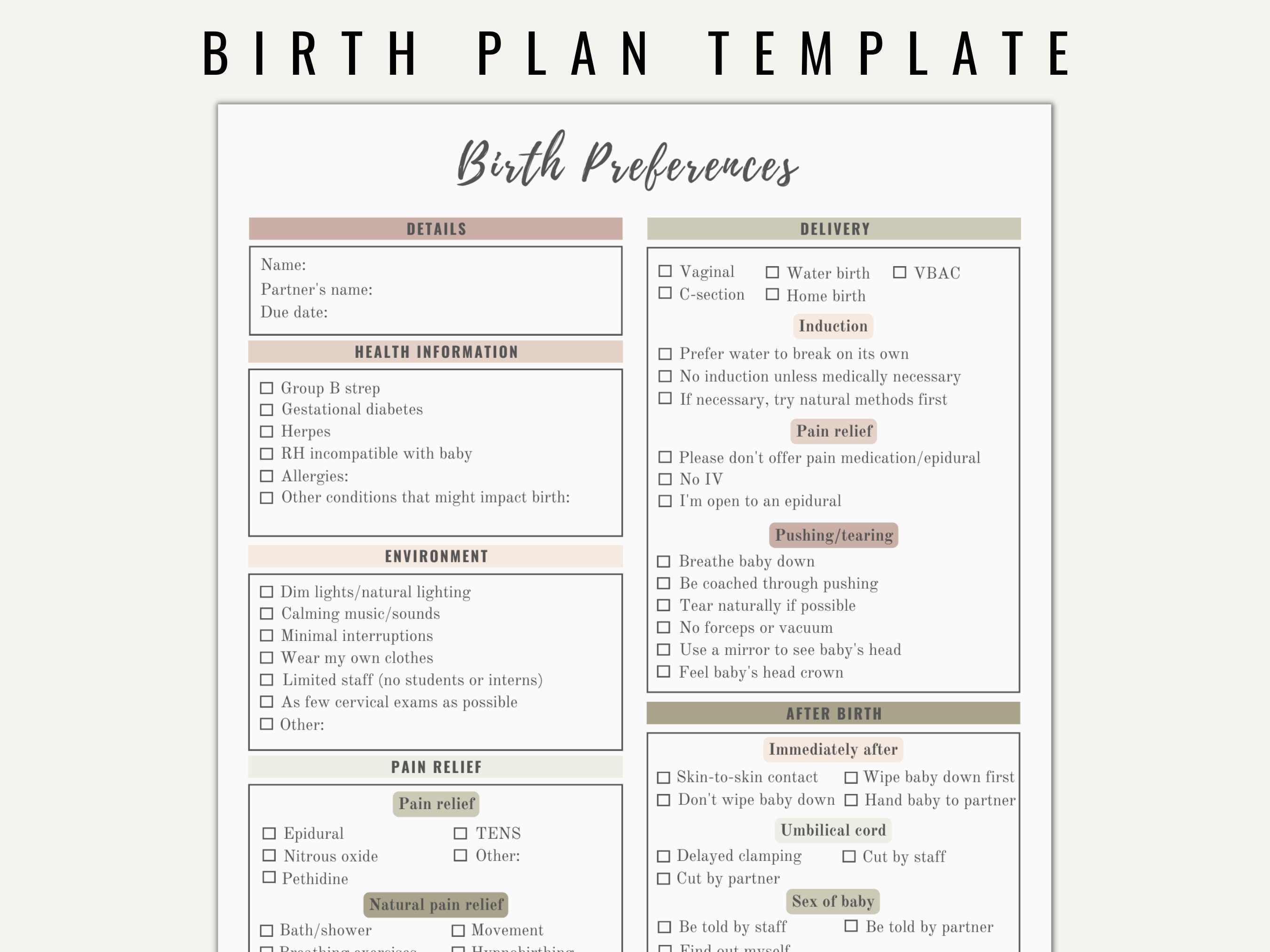Natural Birth Plan Template - prntbl.concejomunicipaldechinu.gov.co