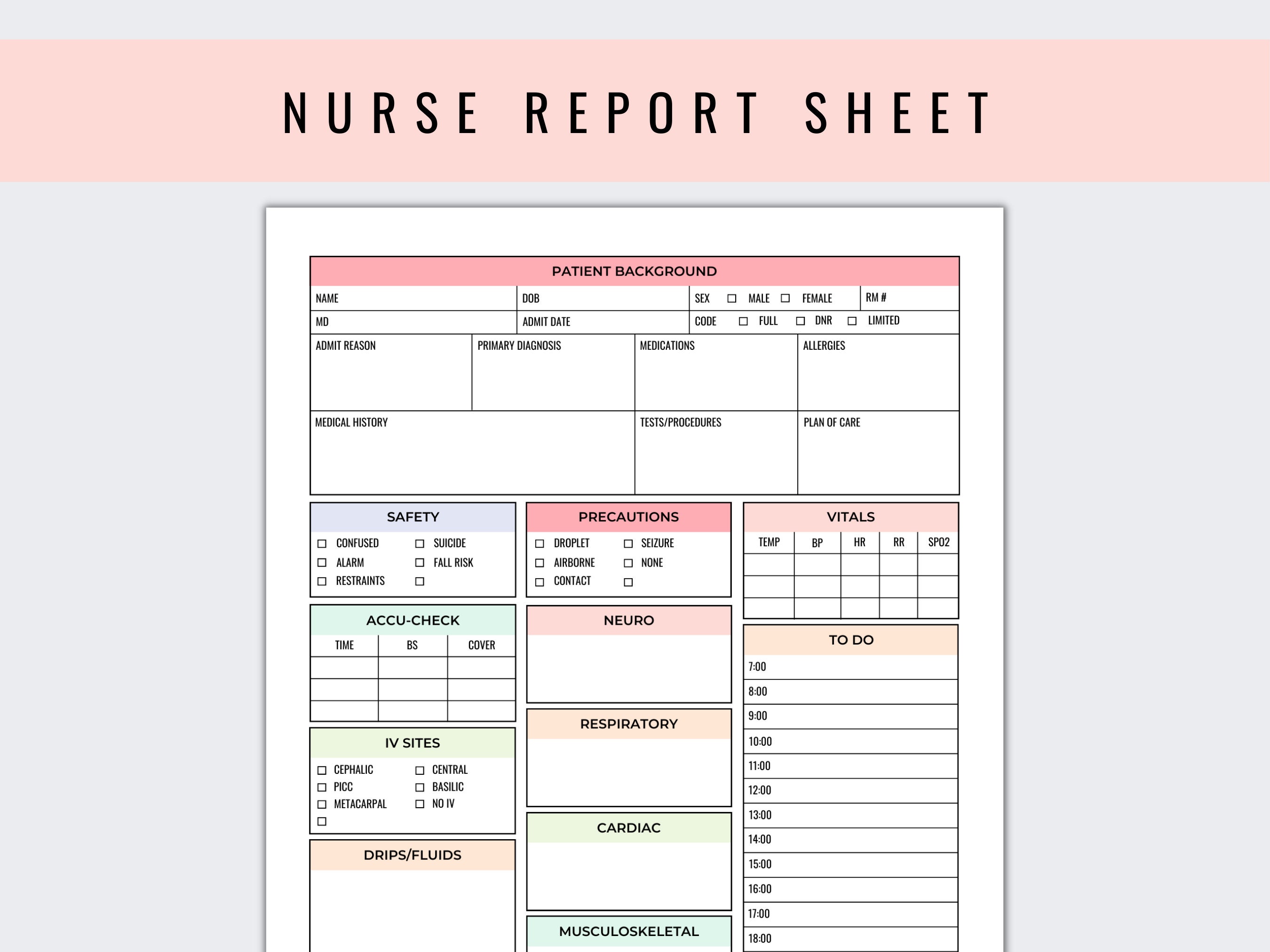 Nurse Report Sheet | Rainbow Colors