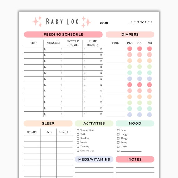 Baby Daily Tracker Newborn Care Log for Breastfeeding, Diaper