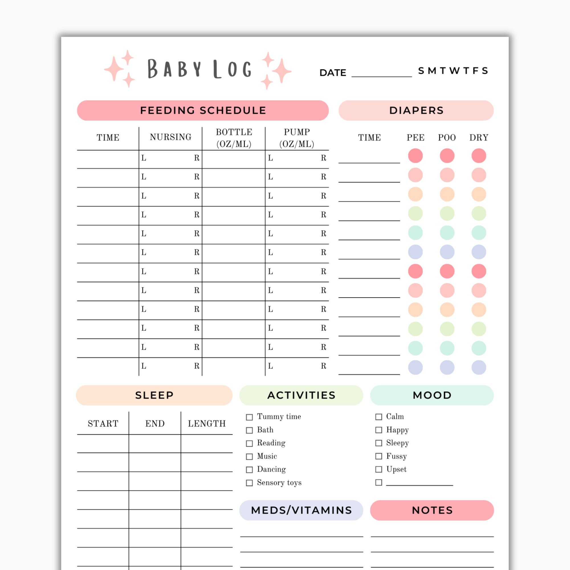 Baby Tagebuch | Neugeborenen Pflegebuch für Stillen, Wechseln, Schlafen | Regenbogenfarben