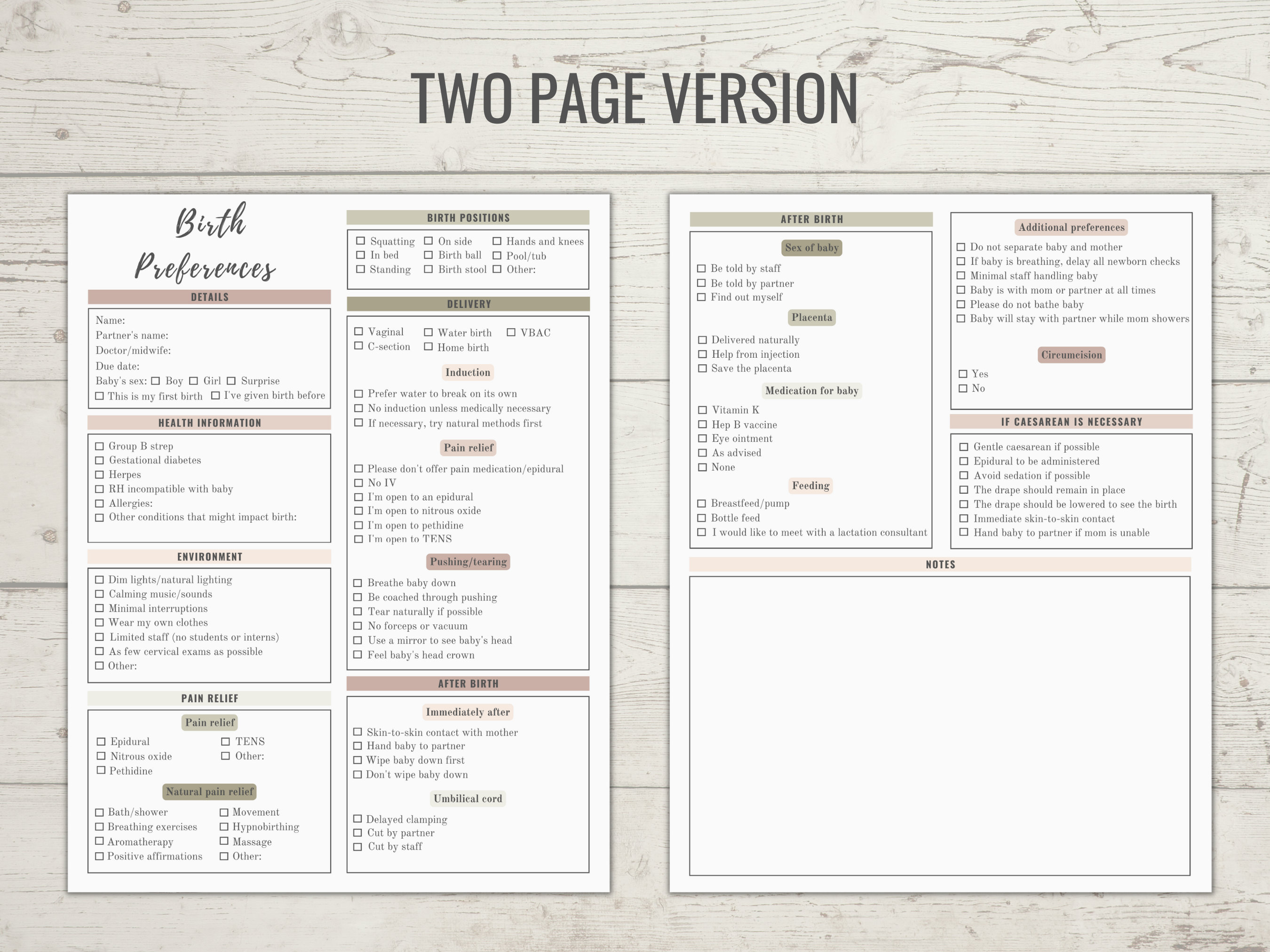 Birth Plan Template | Printable + Editable | Neutral Colors - Etsy