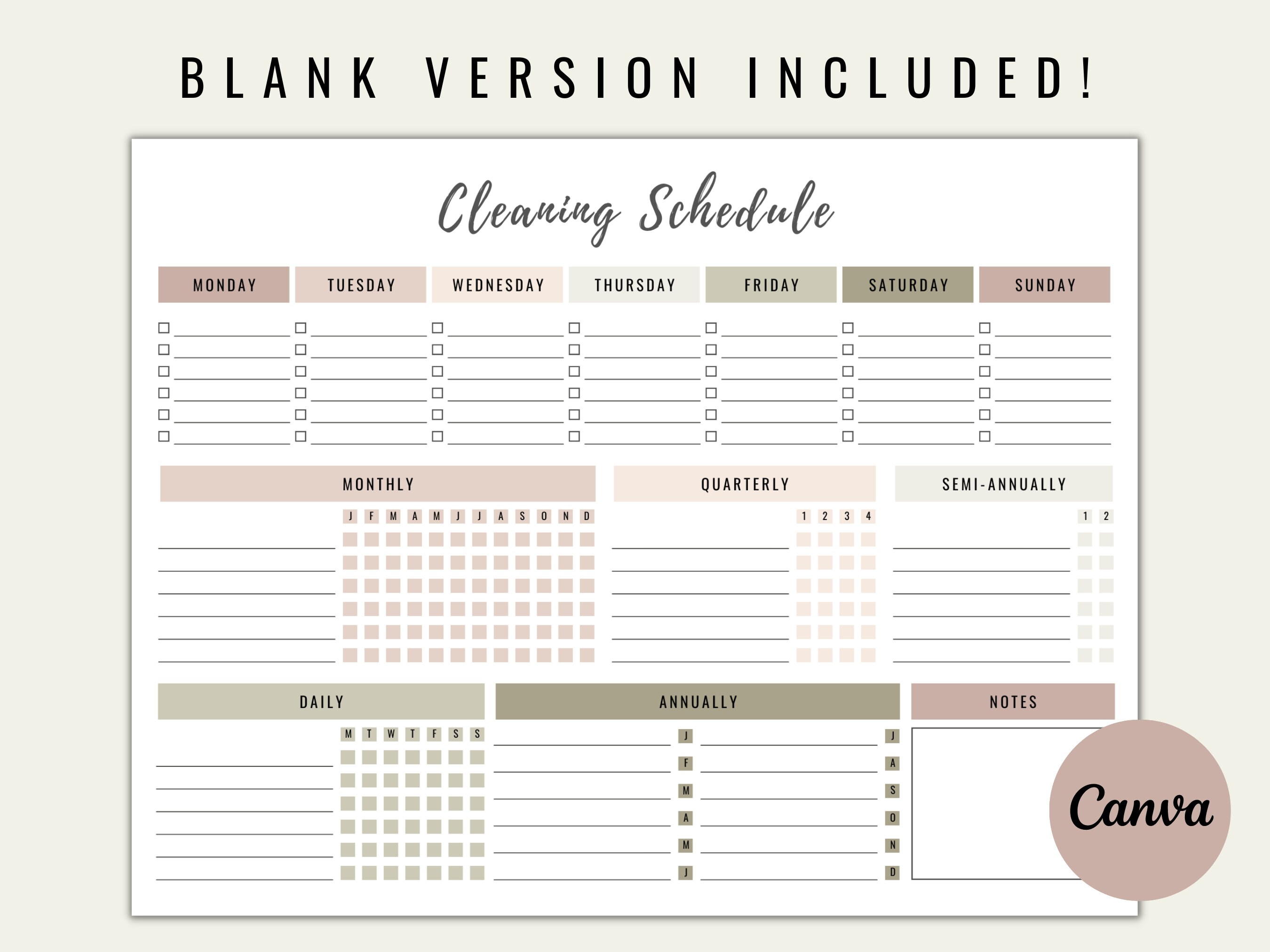 Cleaning Schedule Planner | Printable + Editable | Neutral Colors - Etsy