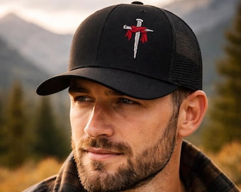 Three Nails Cross Embroidered Trucker Hat, Christian Faith Baseball Cap, Religious Snapback Hat, Jesus Nail Cross Mesh Back Dad Cap