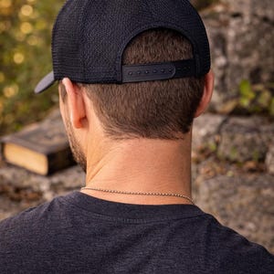 Black Charcoal Trucker Hat Christian Faith Design Nail Cross Embroidery Premium Mesh Cap Snapback Adjustable Comfort Men Dad Style Pastor Youth Leader Gift Church Casual Wear Minimalist Clean Appearance Strong Meaningful Symbol Quality
