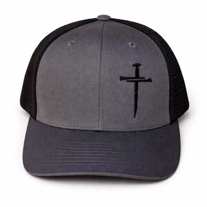 Nail Cross Embroidered Trucker Hat, Christian Snapback Cap, Charcoal Black Mesh Faith Baseball Hat, Religious Believer Gift, Jesus Cap image 9