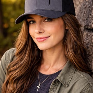Faith Accessory Gift Christian Trucker Hat Nail Cross Design Pastor Dad Present Youth Leader Apparel Church Community Wear Black Charcoal Mesh Cap Snapback Adjustable Comfort Embroidered Detail Premium Construction Quality Minimalist Style