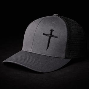 Nail Cross Embroidered Trucker Hat, Christian Snapback Cap, Charcoal Black Mesh Faith Baseball Hat, Religious Believer Gift, Jesus Cap image 7