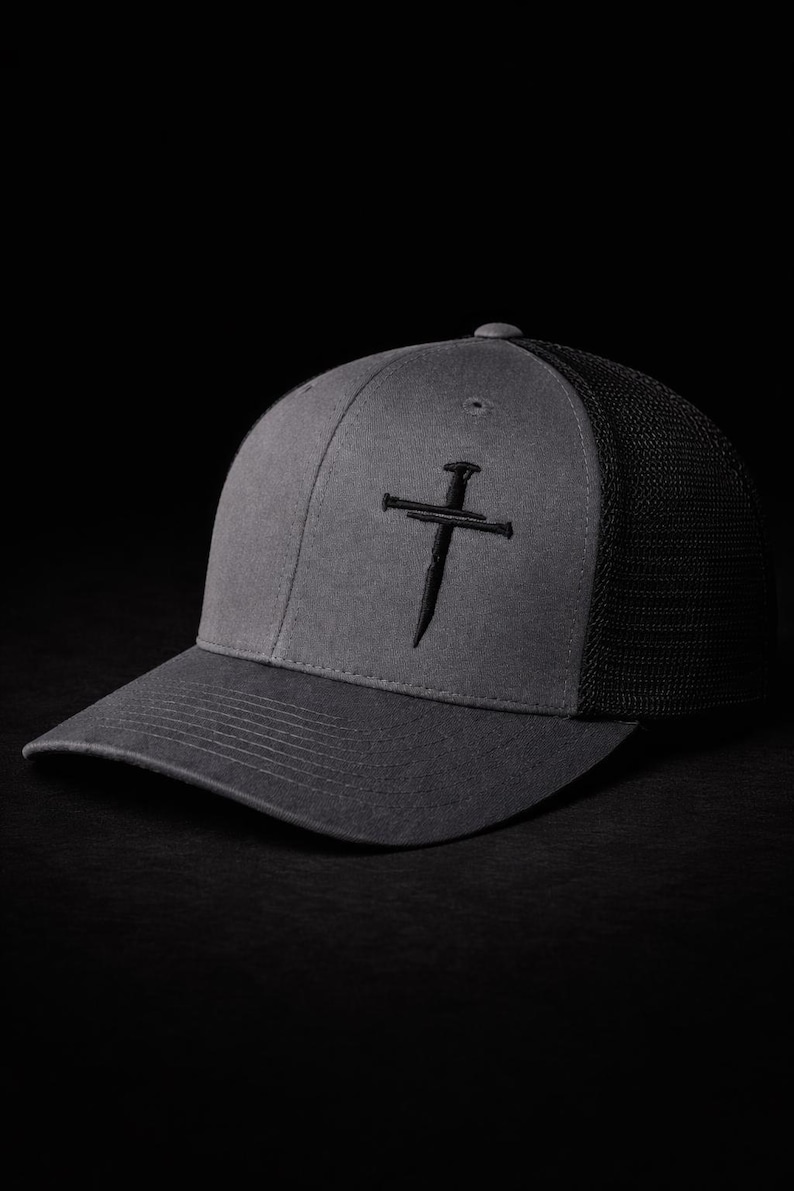 Nail Cross Embroidered Trucker Hat, Christian Snapback Cap, Charcoal Black Mesh Faith Baseball Hat, Religious Believer Gift, Jesus Cap image 7