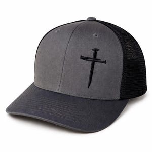 Nail Cross Embroidered Trucker Hat, Christian Snapback Cap, Charcoal Black Mesh Faith Baseball Hat, Religious Believer Gift, Jesus Cap image 8