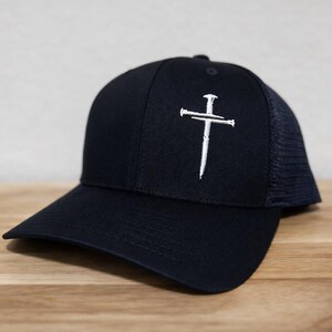 Nail Cross Embroidered Trucker Hat, Christian Snapback Cap, Charcoal Black Mesh Faith Baseball Hat, Religious Believer Gift, Jesus Cap image 6