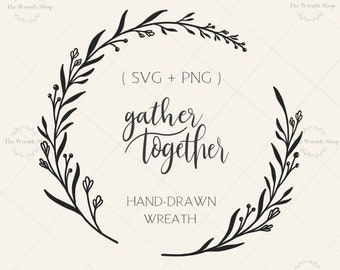 Hand-Drawn Laurel Wreath SVG: Floral Branch Frame (SVG, PNG)